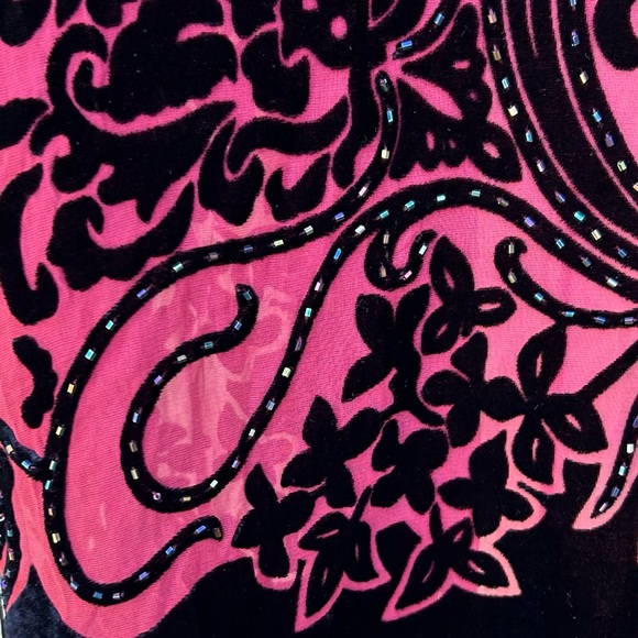 Vintage Y2K R&K Evening Silk Velvet Beaded Kimono Red Black S - Picture 13 of 17